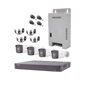 Kit Audio Bidireccional TurboHD 4K-3K / DVR 4 Canales 4K / 4 Cámaras Bala (Exterior) con Bocina y Microfóno Integrado 3K / 1 Fuentes de Poder / Accesorios