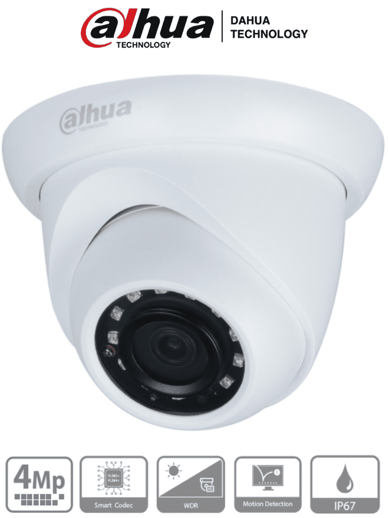 DAHUA IPC-HDW1431S - Camara IP Domo de 4 Megapixeles/ Lente de 2.8 mm/ 93 Grados de Apertura/  H.265+/ WDR Real de 120 dB/ IR de 30 Metros/ IP67/ PoE/