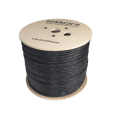 Bobina de Cable Siamés Cat5E CCA + 2 Cables Gruesos (16 AWG) para Alimentar Cámaras Más Lejos / 305m / Instalación en Exterior / Uso Industrial para Climas Extremos