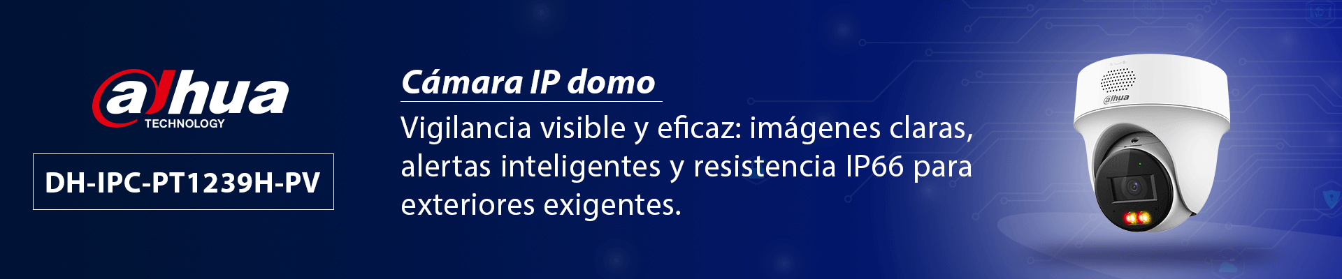 DAHUA IPC-PT1239H-PV-0280B - Cámara PT IP domo de 2 Megapixeles / Lente de 2.8 mm/ 30 Metros de Iluminación Dual Inteligente/ Audio dos vías/ Detección de humanos y vehículos/ Protección Perimetral/ Disuasión activa/ PoE/ IP66/ - Image 2