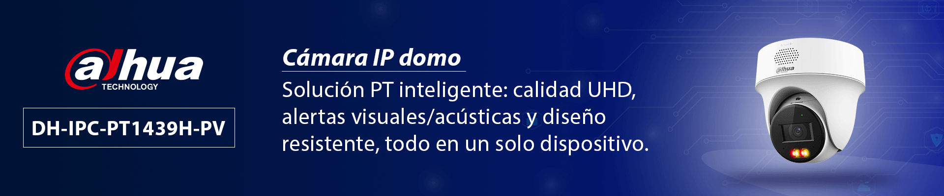 DAHUA IPC-PT1439H-PV-0280B - Cámara PT IP domo de 4 Megapixeles / Lente de 2.8 mm/ 30 Metros de Iluminación Dual Inteligente/ Audio dos vías/ Detección de humanos y vehículos/ Protección Perimetral/ Disuasión activa/ PoE/ IP66/ - Image 2