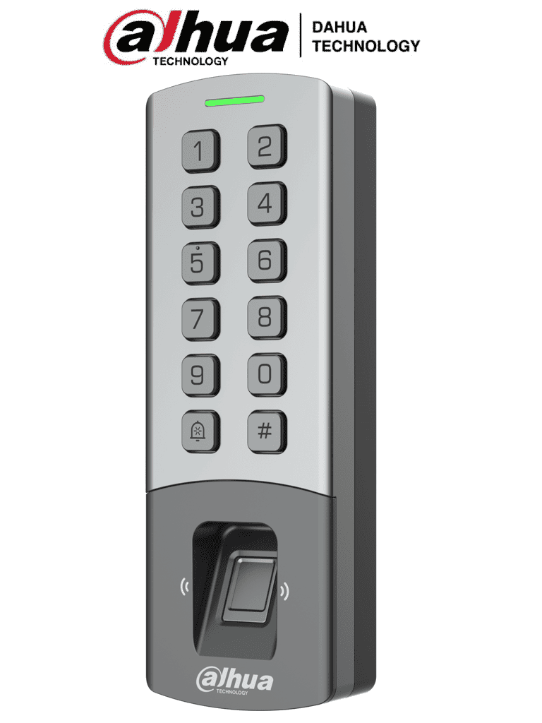 DAHUA DHI-ASI1212M-DW - Control de Acceso Antivandalico Exterior Wi-Fi/ Soporta 10,000 Usuarios, Passwords y Tarjetas ID / 3,000 Huellas / Teclado Mecanico/ RS-485 y Wiegand/ TCP/IP / Alimenta Cerradura 12V / IP65/ IK08/