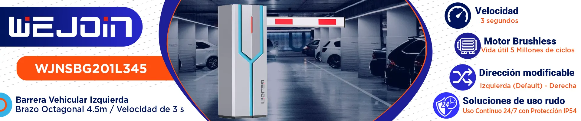 WEJOIN WJNSBG201L345 - Barrera Vehicular Izquierda, Brazo de 4.5 Metros Velocidad 3 Segundos, Motor de Alto Flujo Sin Resortes, 5 Millones de Ciclos, Fácil Cambio de Dirección - Image 4