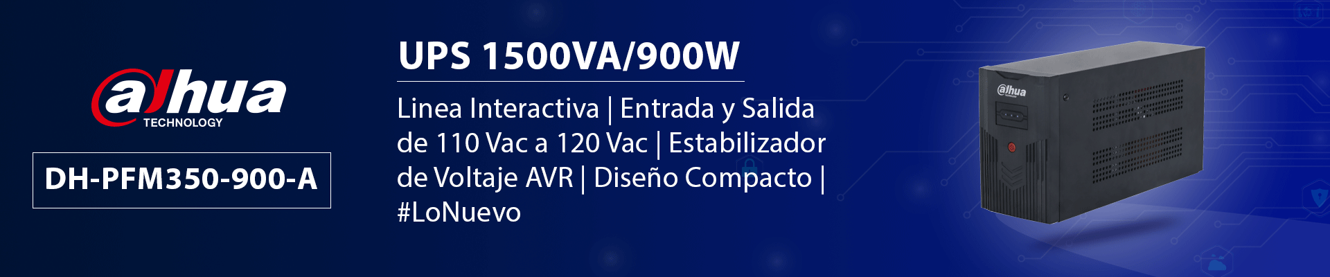 DAHUA DH-PFM350-900-A - UPS de 1500VA/900W/ Linea Interactiva/ Entrada y Salida de 110 Vac a 120 Vac/ 6 salidas / Estabilizador de Voltaje AVR/ Diseño Compacto/ - Image 3