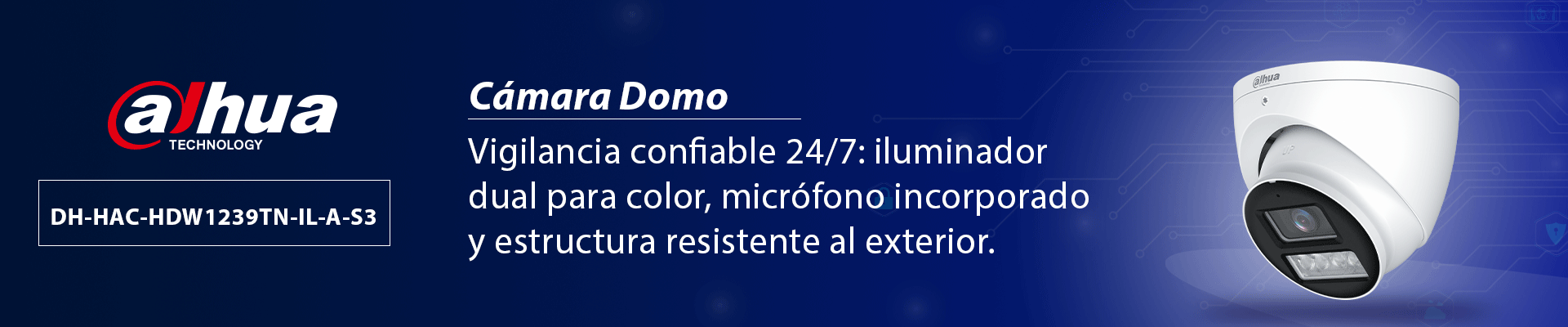 DAHUA HAC-HDW1239TN-IL-A-S3 - Camara Domo de 2 Megapixeles/ Iluminador Dual Inteligente+Full Color/ Lente de 2.8 mm/ 107 Grados/ Microfono Integrado/ WDR Real de 130 dB/ 40 Metros de Iluminación IR y Visible/ IP67/ - Image 2