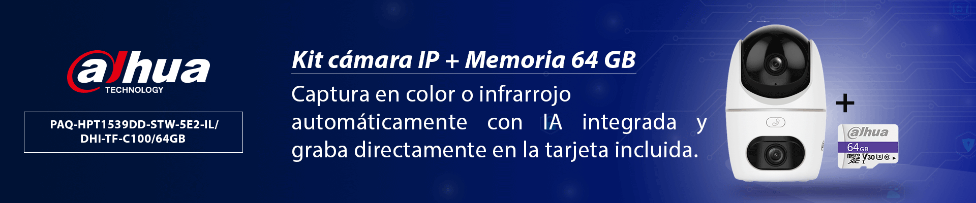 DAHUA PAQUETE Cámara IP-HPT1539DD-STW-5E2-IL/PT Dual de 10 MP/2 Lentes de 3k/ 30 de IR y Luz Visible/ Botón de Llamada/ Audio 2 vías/ Detección de Humanos y Mascotas/ Disuación activa/ AutoTracking/ Ranura MicroSD + Memoria Micro SD DHI-TF-C100/64GB - Image 2