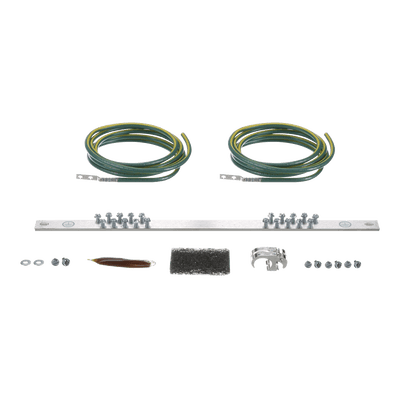 Kit de Puesta a Tierra con dos Jumpers 6 AWG y Barra de Conexiones de 20 Orificios, para Rack de 19in