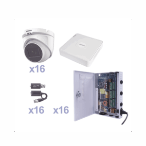 KIT TurboHD 1080p Lite / DVR 16 Canales / 16 Cámaras Eyeball  Exterior ( 2.8mm) / Transceptores / Conectores / Fuente de Poder Profesional
