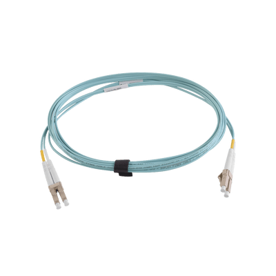Jumper de Fibra Óptica Multimodo 50/125 XGLO OM3, LC-LC Duplex, OFNR, Color Aqua, 5 Metros