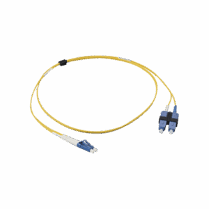 Jumper de Fibra Óptica Monomodo (OS2), XGLO, Riser, LC/UPC-SC/UPC Duplex, OFNR, Color Amarillo, 1 Metro