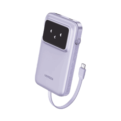 Power Bank Serie Uno |  10000mAh | 30W |  con Cable USB-C Incorporado | 2 Salidas 30W Max. | Pantalla Inteligente | Carcasa Ignifuga | Aprobado por Aerolíneas.| Color Purple.