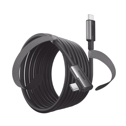 Cable USB-C a USB-C (Cable Link) | 5 metros (16 pies) |  Transferencia de Alta Velocidad | Carga Rápida | Un Extremo Angulado | Caja de Aluminio | Nylon Trenzado.