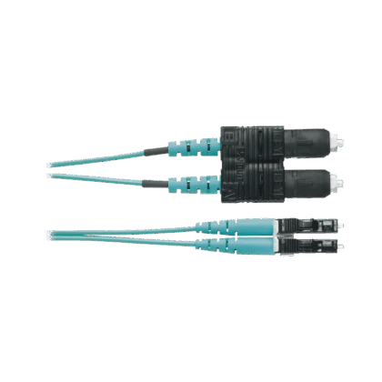 Jumper de Fibra Optica Multimodo 50/125 OM3, LC-SC Duplex, OFNR (Riser), Color Aqua, 1 Metro