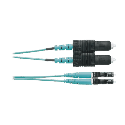Jumper de Fibra Optica Multimodo 50/125 OM4, LC-SC Duplex, OFNR (Riser), Color Aqua, 3 Metros