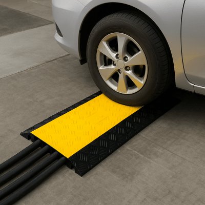 Protector de Cable de 3 Canales / Base de Goma y Tapa de Plástico / Tamaño del Canal 56x55MM / Capacidad de Carga 6.1 Toneladas / Longitud 90 cm / Ancho del Contorno 50 cm / Altura 7.5 cm / Color Amarillo-Negro / Material Hule - Image 3