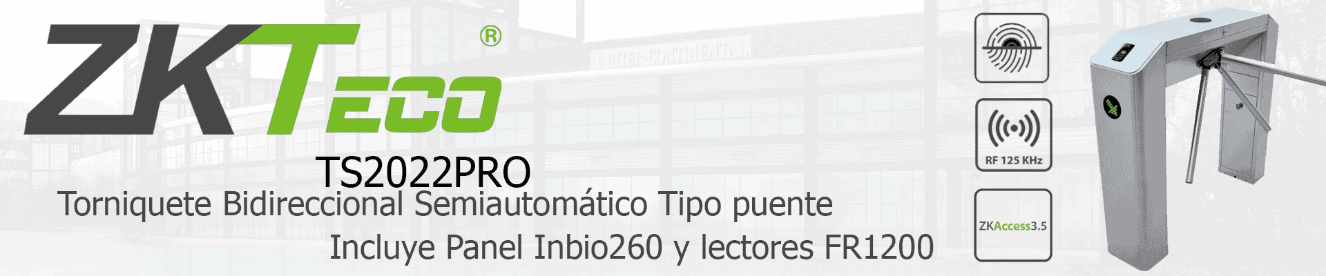 ZKTECO TS2022PRO - Torniquete Bidireccional Semiautomático Tipo puente / Acero SUS304 / Carril 50 cm / 110V / Exterior Protegido / 25 a 48 Personas x Min. / Indicadores LED / Incluye Lectores FR1200 y Panel InBio260 Integrado - Image 5