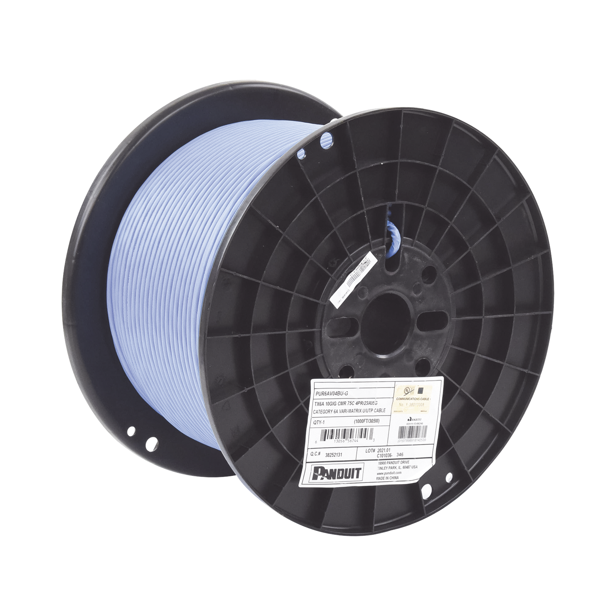 Bobina de Cable UTP de 4 Pares, Vari-MaTriX, Cat6A, 23 AWG, CMR (Riser), Color Azul, 305m