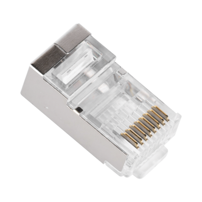 Bote con 100 Plugs Pass through RJ45 Cat5e BLINDADO, chapado de oro a 30 micras para durabilidad extrema - Image 2