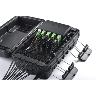 Caja de Distribución de Fibra Óptica para 24 Empalmes, con 16 acopladores SC/APC simplex, Exterior IP65, Color Negro - Image 4