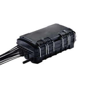 Caja de Distribución de Fibra Óptica para 24 Empalmes, con 16 acopladores SC/APC simplex, Exterior IP65, Color Negro