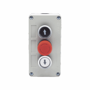 Botonera Triple con Boton de Stop Tipo Enclavado / Para Barreras Vehiculares, Operadores Corredizos y Abatibles.