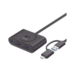 HUB USB-A y C 3.0 4 en 1 | Con Conector USB-C y USB-A | 4 Puertos USB-A 3.0 (5Gbps) | Cable de 25cm | Indicador Led | Ideal para Transferencia de Datos | Entrada Micro USB para alimentar equipos de mayor consumo.