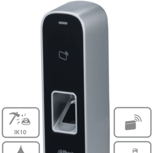 DAHUA ASI1202M-D- Control de Acceso Antivandálico para Exterior/ 3,000 Huellas/ 30,000 Tarjetas ID/ 150,000 Registros/ Metálico/ TCP/IP/ Protección IK10 e IP65/ E&S de Alarma/ RS-485 y Wiegand/ Soporta Lectora Adicional/