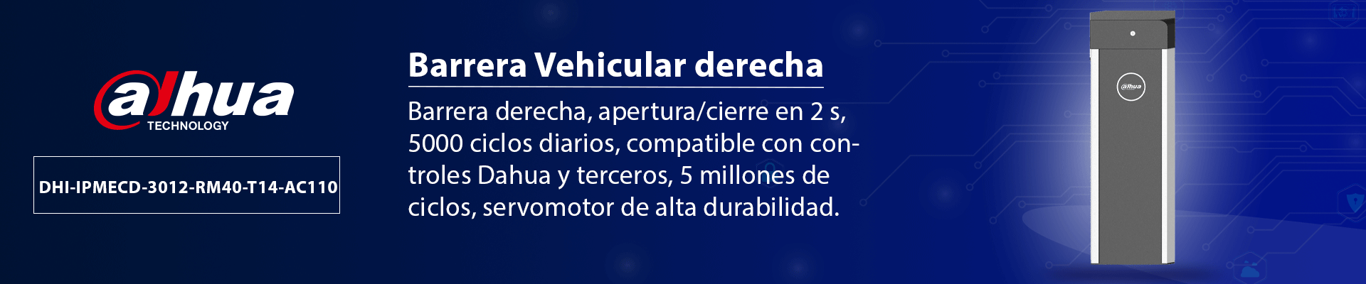 DAHUA IPMECD-3012-RM40 - Barrera derecha, apertura/cierre en 2 s, uso diario ≥ 5000 ciclos, salida de estado OPEN/CLOSE, compatible con controles de acceso Dahua y terceros, sin brazo incluido, 5 millones de ciclos, servomotor de alta durabilidad. - Image 2