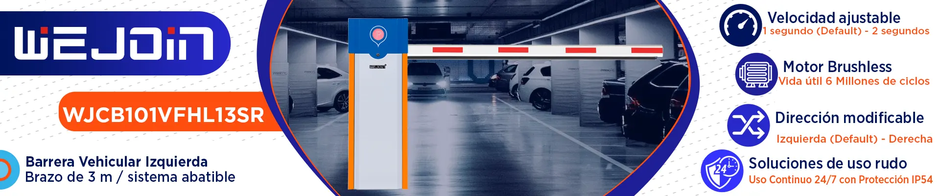 WEJOIN WJCB101VFHL13SR - Barrera Vehicular Izquierda Alto Flujo / Motor 24VDC / Brazo de 3 metros / Sistema Abatible / Velocidad de 1 segundo / Dirección ajustable - Image 2