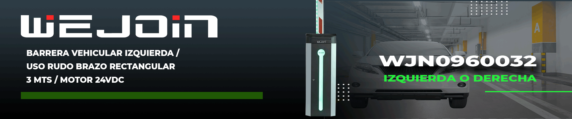 WEJOIN WJCB120VFIL33LED - Barrera Vehicular Izquierda con Led / Alto flujo / Motor 24 VDC / Brazo Rectangular de 3 Metros / Velocidad 3 Segundos / Dirección Ajustable - Image 2