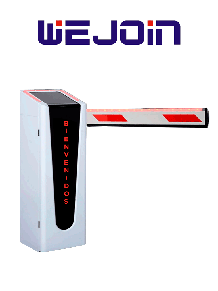 WEJOIN WJCB202VFHL24D – Barrera Vehicular Izquierda Con Led y Display para Texto Configurable / Motor 24 VDC / Alto flujo / Brazo Rectangular de 4 Metros / Velocidad 2 Segundos / Dirección Ajustable
