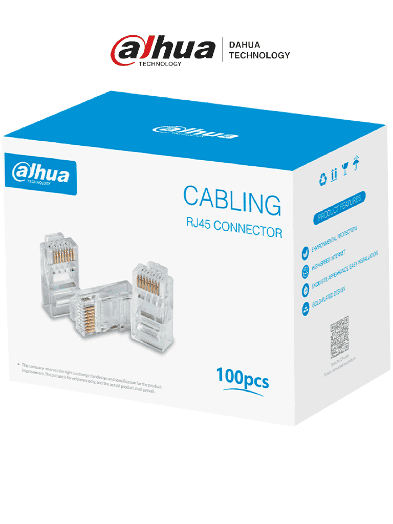 DAHUA DH-PFM976-531 - Caja con 100 Plugs RJ45 Cat5e/ Chapado de Oro de 15 U"/ Clasificación de Resistencia al Fuego UL94V-2/