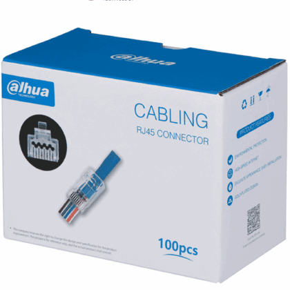 DAHUA DH-PFM976-631-PT - Caja con 100 Plugs Pass through RJ45 Cat6/ Chapado de Oro de 15 U"/ Clasificación de Resistencia al Fuego UL94V-2 /