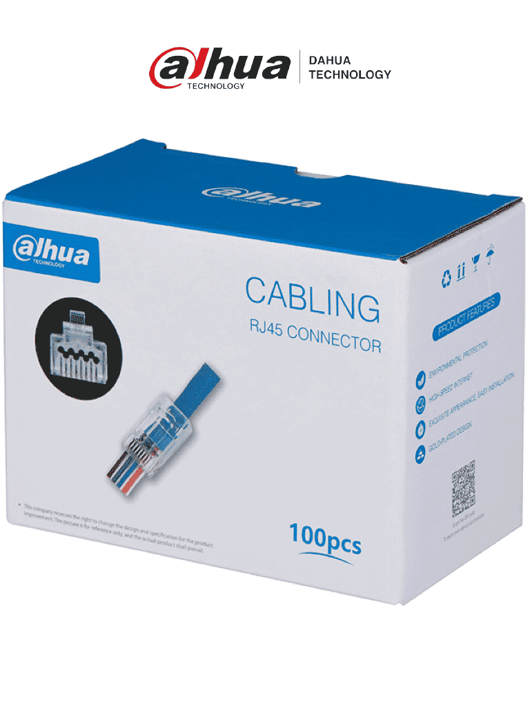 DAHUA DH-PFM976-631-PT - Caja con 100 Plugs Pass through RJ45 Cat6/ Chapado de Oro de 15 U"/ Clasificación de Resistencia al Fuego UL94V-2 /
