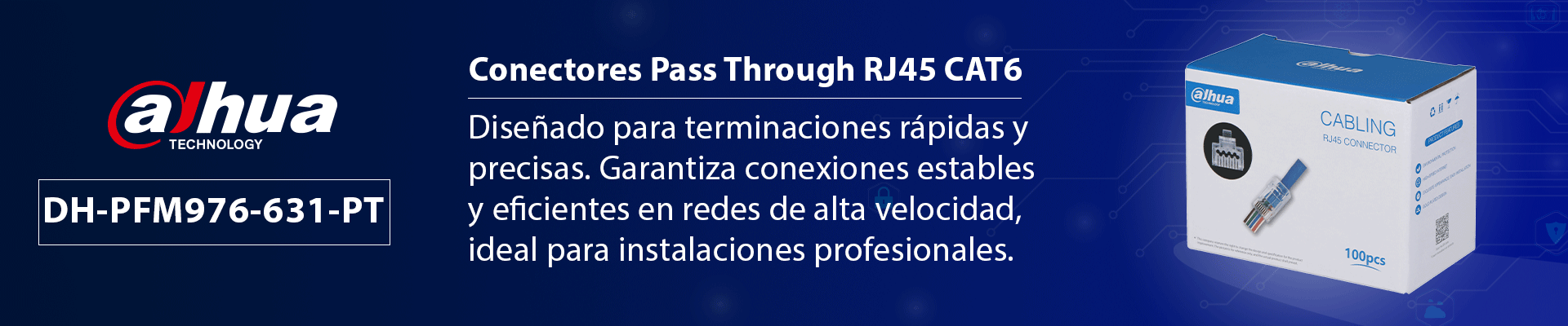 DAHUA DH-PFM976-631-PT - Caja con 100 Plugs Pass through RJ45 Cat6/ Chapado de Oro de 15 U"/ Clasificación de Resistencia al Fuego UL94V-2 / - Image 2