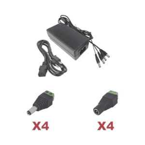 Kit con fuente EPCOM POWER LINE con salida de 12 Vcc a 5 Amper con 4 salidas / Incluye conectores JR52 y JR53
