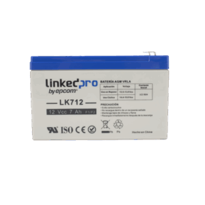 Batería 12 V / 7 Ah / UL / Tecnología AGM / Vida útil promedio 5 años / Uso en equipo electrónico, Alarmas de Intrusión / Incendio / Control de acceso / Video Vigilancia / Terminales F1 ( Incluye adaptador F2 )