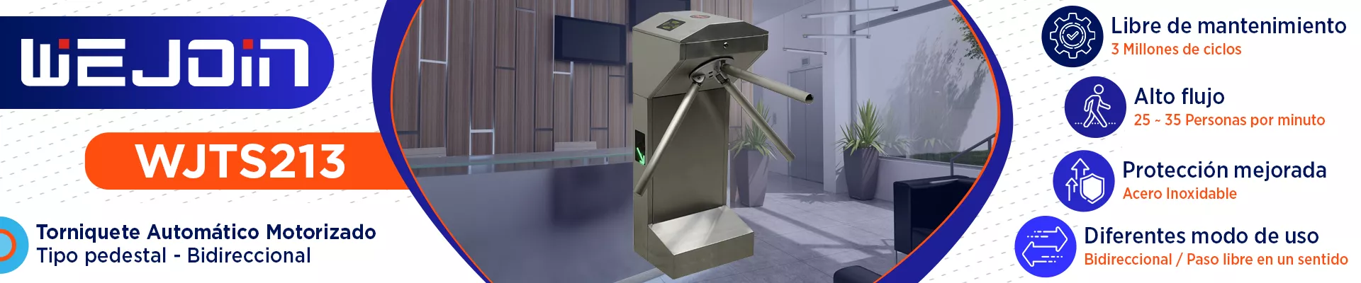 WEJOIN WJTS213 - Torniquete Automático Industrial Servo Motor 3M Ciclos Bidireccional Alto Flujo Acero Inoxidable LED Sin Contacto Exterior Protegido Compatible con Cualquier Control de Acceso - Image 5