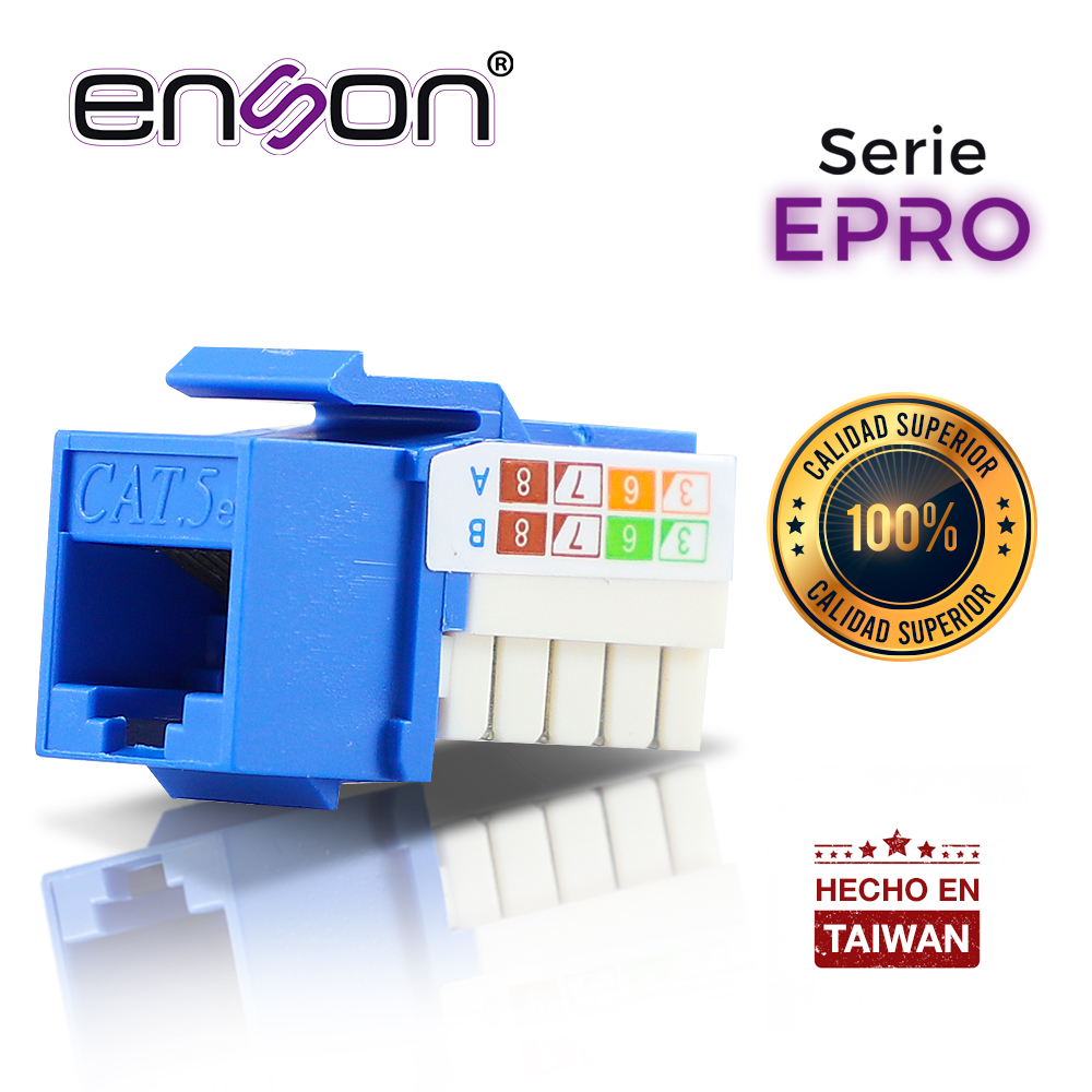 CONECTOR MODULAR JACK RJ45 ENSON EPRO-JACK5E-BL SERIE PRO, POSICION VERTICAL CAT5E COLOR AZUL COMPATIBLE CON PLACAS ENSON EPRO-FP REQUIERE USO DE PINZAS EPRO-JACKTOOL