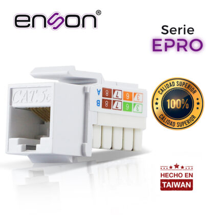 CONECTOR MODULAR JACK RJ45 ENSON EPRO-JACK5E-WH SERIE PRO, POSICION VERTICAL CAT5E COLOR BLANCO COMPATIBLE CON PLACAS ENSON EPRO-FP REQUIERE USO DE PINZAS EPRO-JACKTOOL