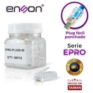 PLUG FACIL PONCHADO ENSON EPRO-PLUG6-50 BOTE DE 50 PZS PARA CABLE UTP CAT6 CON SISTEMA DE PASO DE CABLES PASSTRU QUE FACILITA EL PONCHADO DE CABLE UTP YA QUE SE PUEDE IDENTIFICAR ERRORES DE MANERA MAS FACIL, REQUIERE USO DE PINZAS EPRO-PLUGTOOL