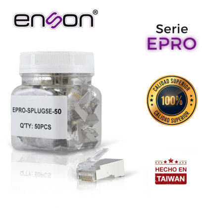 PLUG FACIL PONCHADO BLINDADO ENSON EPRO-SPLUG5E-50 BOTE DE 50 PZS PARA CABLE UTP CAT5E CON SISTEMA DE PASO DE CABLES PASSTRU QUE FACILITA EL PONCHADO DE CABLE UTP YA QUE SE PUEDE IDENTIFICAR ERRORES DE MANERA MAS FACIL, REQUIERE USO DE PINZAS EPRO-PLUGTOOL