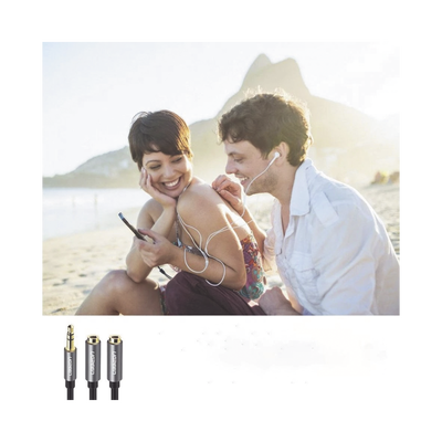 Cable Adaptador/Divisor de Audio de 3.5mm Macho a 2 Terminales de 3.5mm Hembra / 25 cm de Longitud / Cable TPE / Color Negro - Image 3