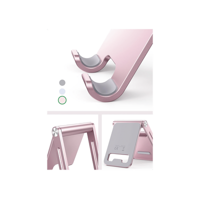 Soporte para Teléfono Celular de Aluminio / Angulo Ajustable / Amplia Compatibilidad con dispositivos de 4.7'' a 7.9'' / Antideslizante / Antiarañazos / Plegable / Color Rosa - Image 2