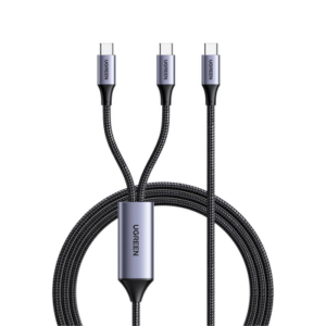 Cable USB-C a Y (USB-C & USB-C) | 1.5 Metros | Carga Rápida de hasta 100W | PD3.0 | QC4.0/3.0/2.0 | FPC | AFC | Protección Integrada| Caja de Aluminio | Nylon Trenzado | Amplia Compatibilidad | Color Negro.