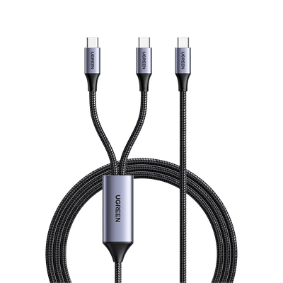 Cable USB-C a Y (USB-C & USB-C) | 1.5 Metros | Carga Rápida de hasta 100W | PD3.0 | QC4.0/3.0/2.0 | FPC | AFC | Protección Integrada| Caja de Aluminio | Nylon Trenzado | Amplia Compatibilidad | Color Negro.