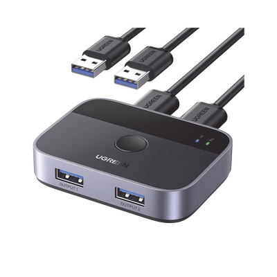 Conmutador USB para Compartir 2 Puertos USB 3.0 a 2 PC Ìs | Cambio Mediante Botón | Incluye Dos Cables USB de 1.5 m | ABS | Permite que 2 Usuarios Compartan 2 Dispositivos Periféricos USB 3.0, como una impresora, un escáner, etc.