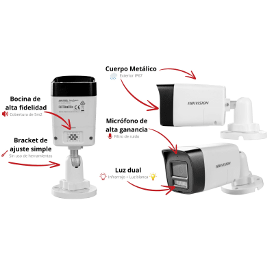 [Audio Bidireccional + Dual Light + ColorVu] Bala TURBOHD 4K (8 Megapixel) / Lente 2.8 mm / 30 mts IR EXIR + 20 mts Luz Blanca / Micrófono y Bocina Integrado / Exterior IP67 / Metal / dWDR - Image 4