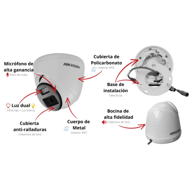 [Audio Bidireccional + Dual Light + ColorVu] Turret TURBOHD 4K (8 Megapixel) / Lente 2.8 mm / 40 mts IR EXIR + 40 mts Luz Blanca / Micrófono y Bocina Integrado / Exterior IP67 / dWDR - Image 4