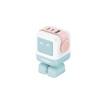 Cargador RobotGaN de 65W Serie UNO | 3 Puertos de Carga Rápida | 2 USB-C | 1 USB-A | PD 3.0 | QC 4.0 | Carga Inteligente | Tecnología GaN II | Zapato Magnético Extraíble | Carcasa Ignifuga | Pantalla LED.